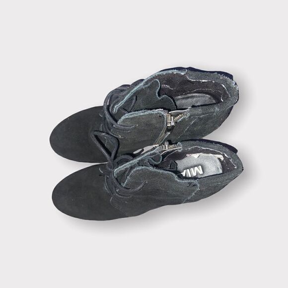 Mia Black Suede Wedge Heel Boots Shoes Size 8 - Picture 4 of 5